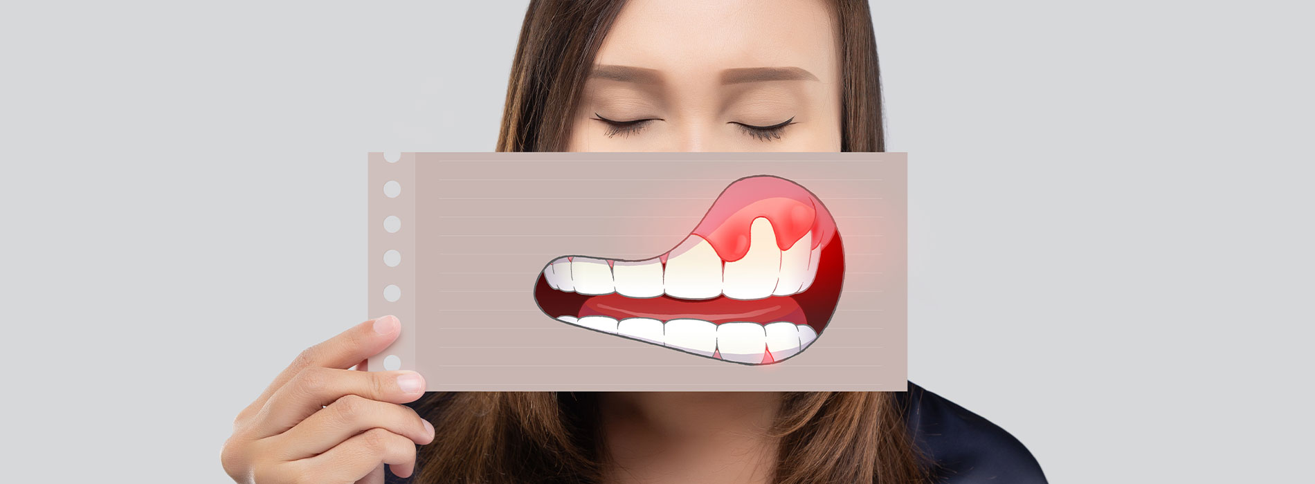 A woman holding a smartphone with a face filter applied.